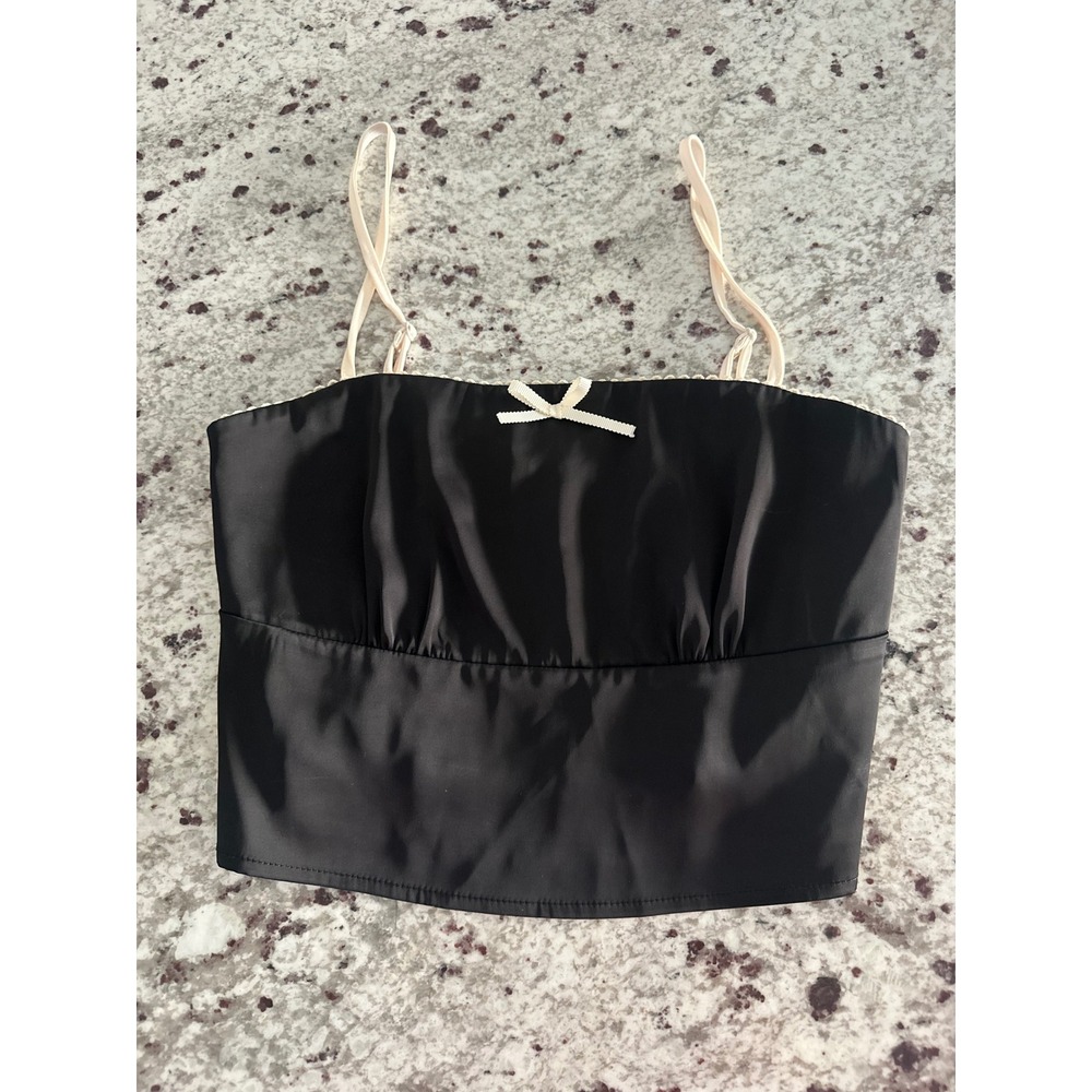 House of Harlow 1960 Black Satin Bow Tank Top XS